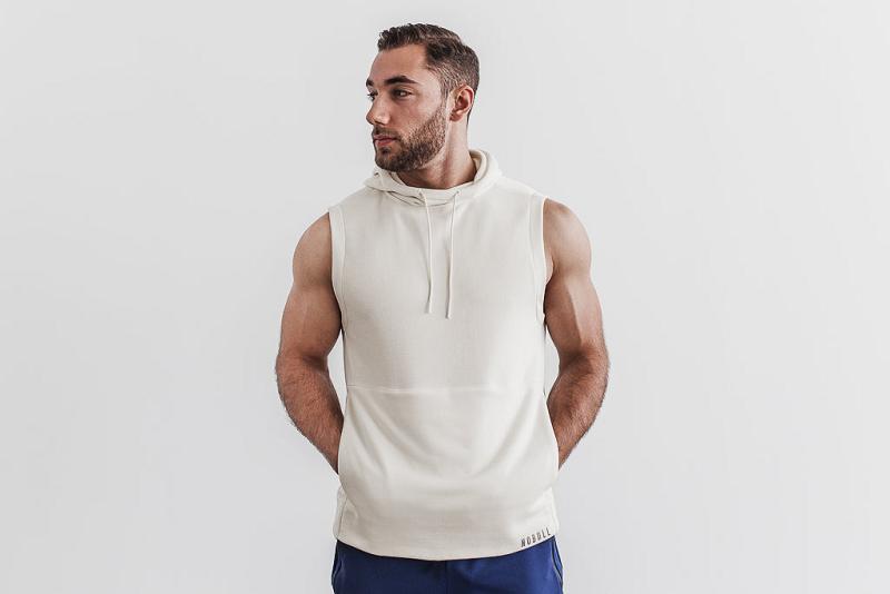 White Nobull Sleeveless Men\'s Hoodie | CA T1553C